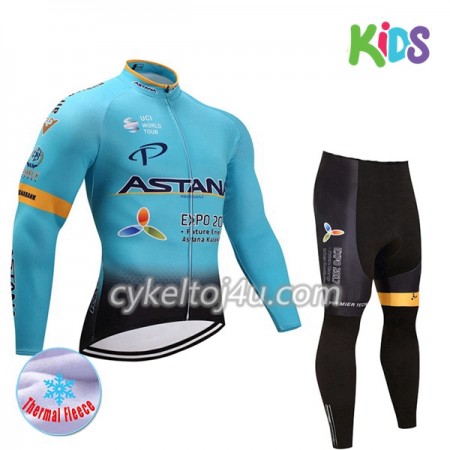 Cykeltrøje Langærmet + Cykelbukser 2017 Astana Pro Team Børn N001 Vinter Thermal Fleece